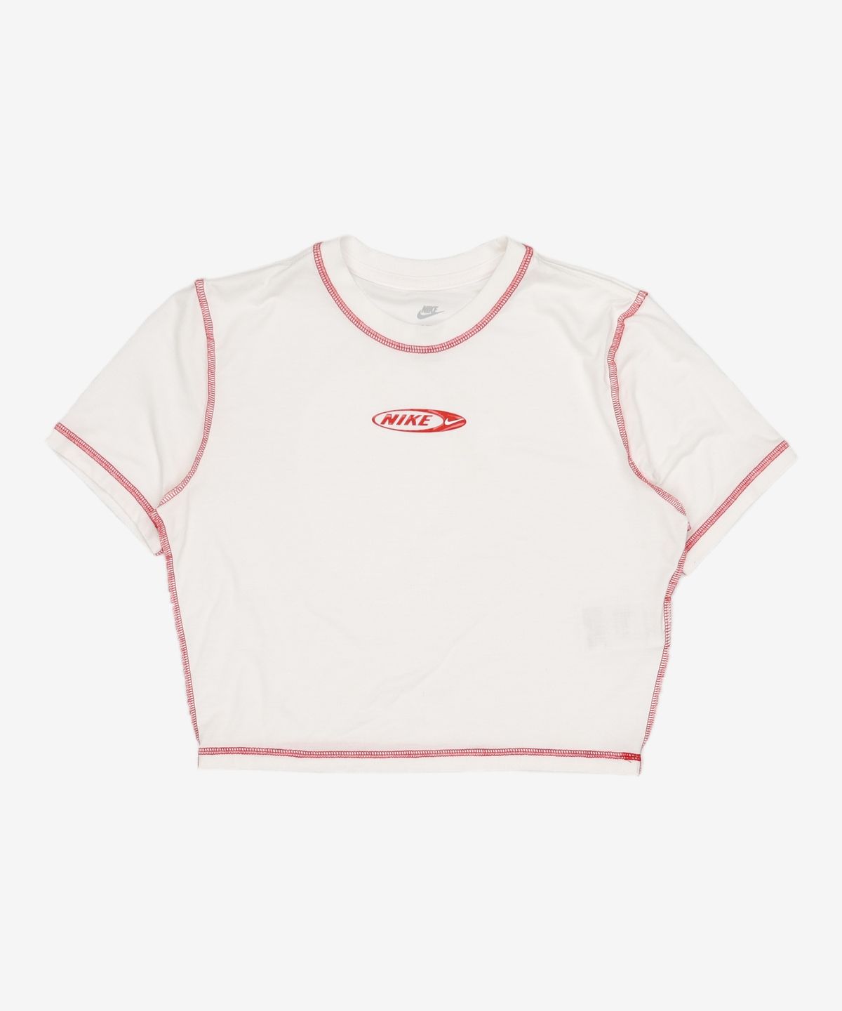 나이키(NIKE) 스포츠웨어 칠 니트 슬림 크롭 티셔츠 W - 화이트:라이트 크림슨 / HJ6529-100 90