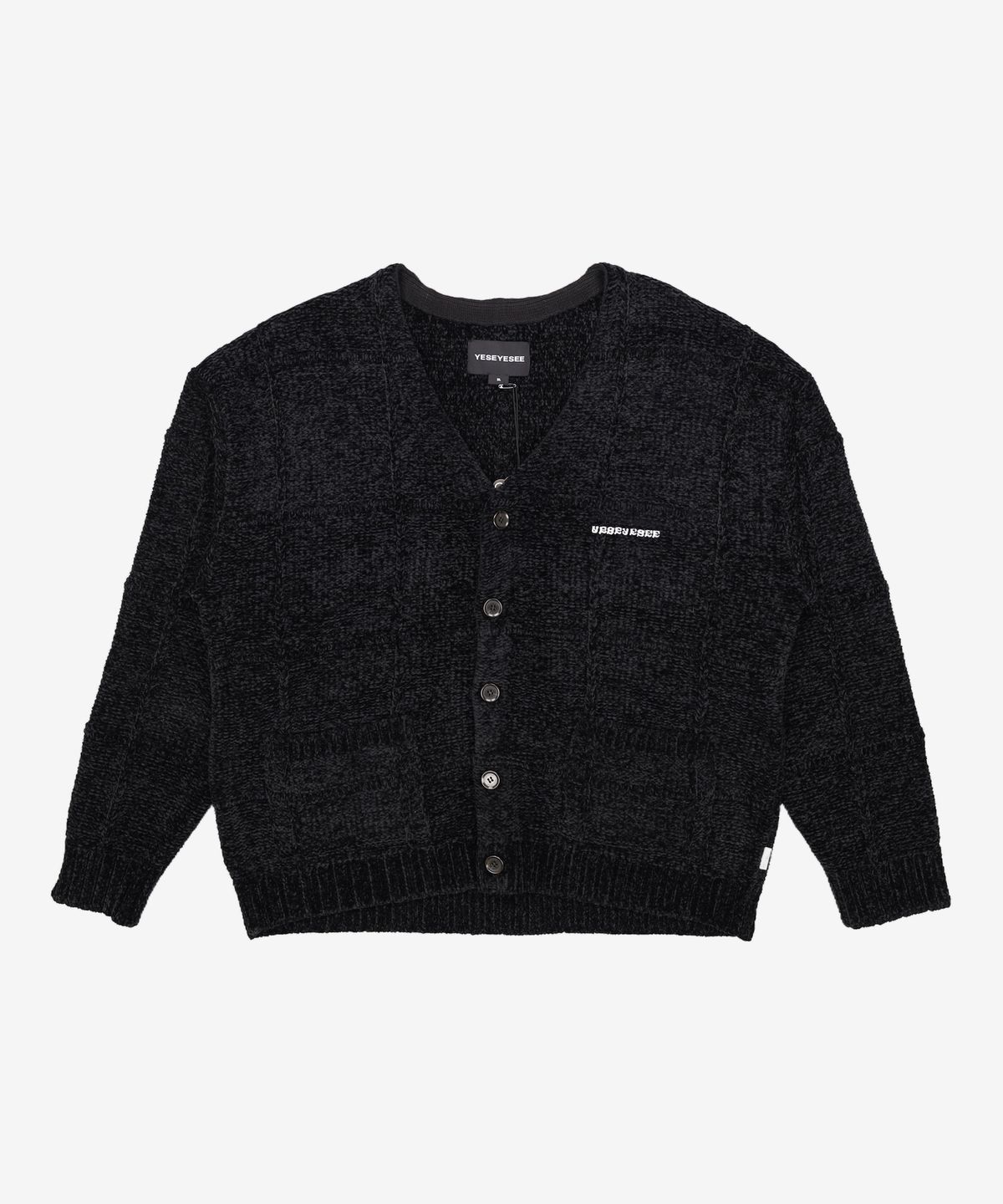 예스아이씨(YESEYESEE) Grid Knit Cardigan Black XL