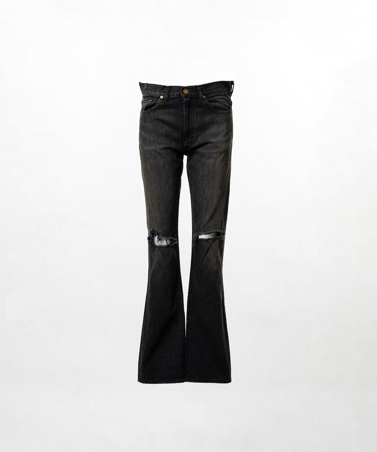 카미야(KAMIYA) Distressed Slim Bootcut Denim Pants - BLACK