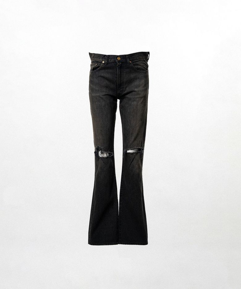 Distressed Slim Bootcut Denim Pants - BLACK