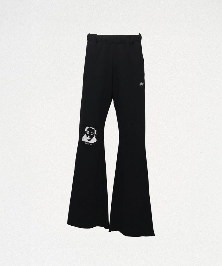 Girl Patch Bootcut Sweat Pants - BLACK