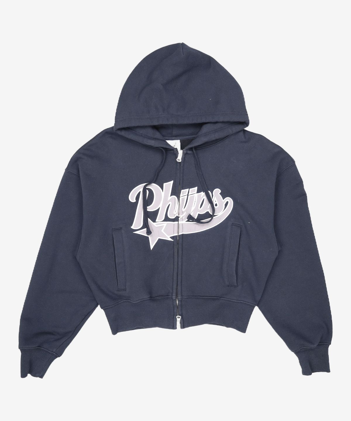 피지컬 디파트먼트(PHYSICAL DEPARTMENT) PHYPS® WOMENS CROP STAR TAIL HOODIE ZIP UP NAVY FREE