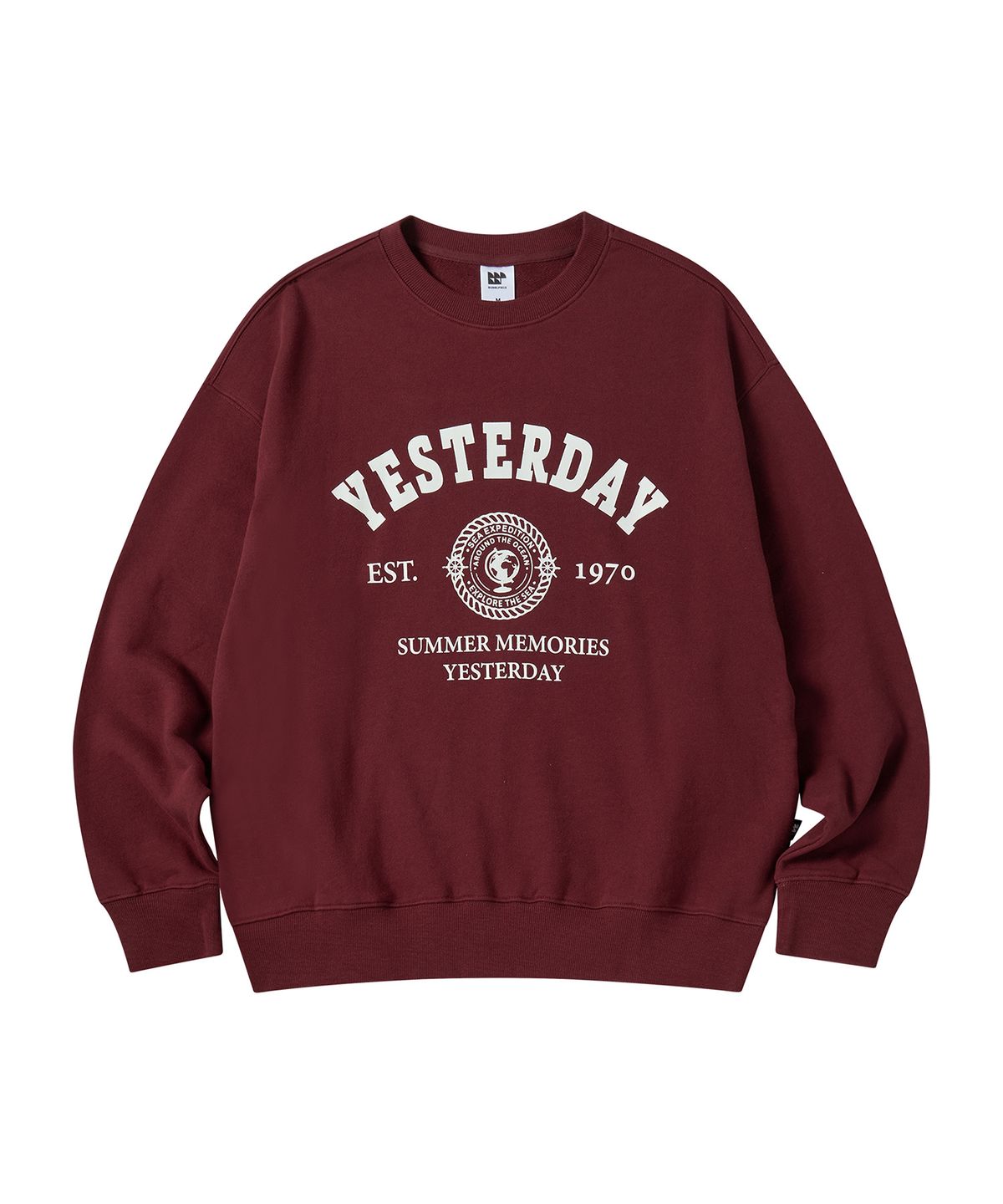 버블피스(BUBBLPIECE) 예스터데이 로고 스웨트셔츠_버건디