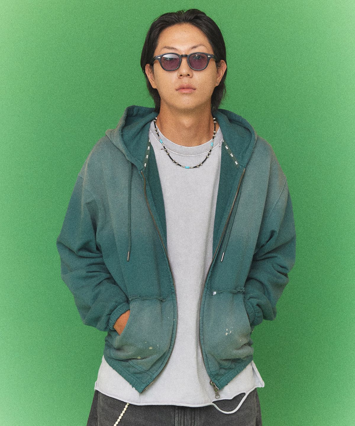 리(LEE) 페인티드 다잉 후드 집업 그린