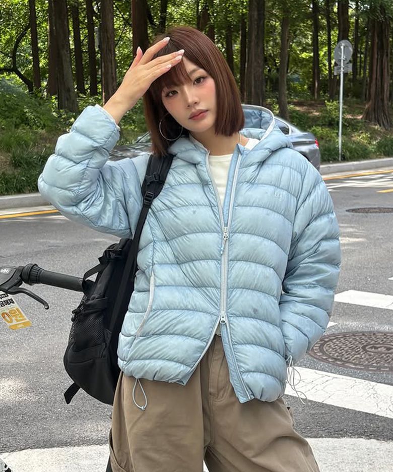우먼 에어라이트 후드 다운 라이트블루