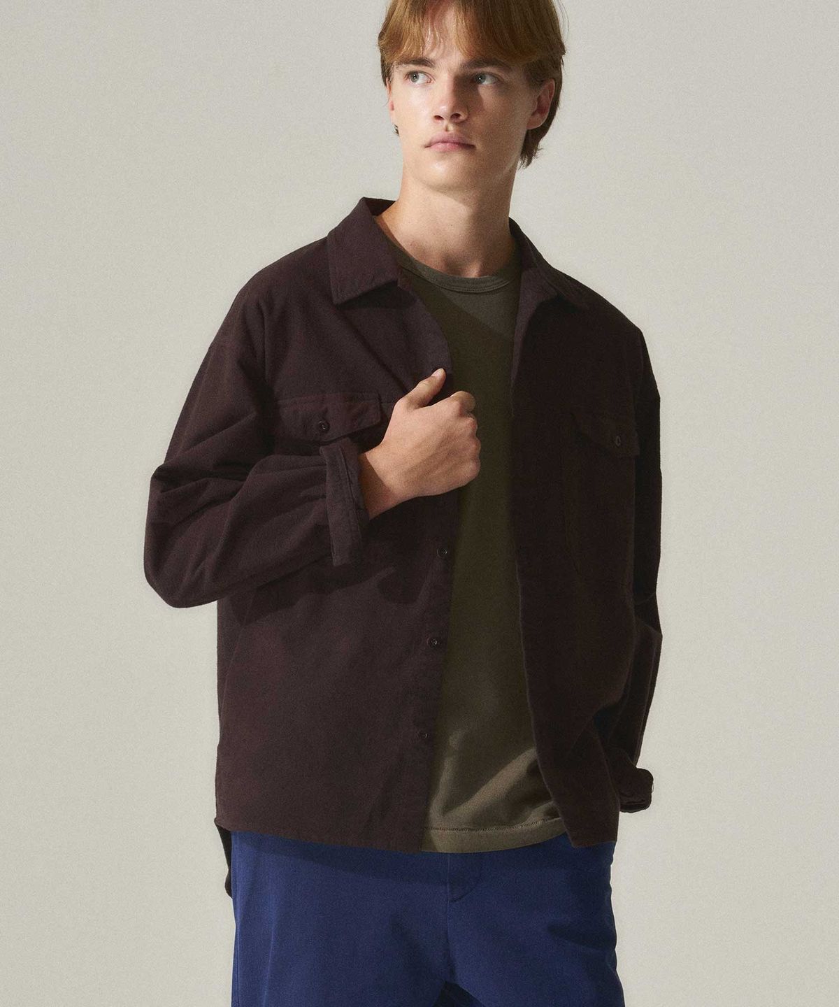 라이즈앤빌로우(RISE&BELOW) SUPIMA OXFORD FLANNEL 유틸리티 오버 셔츠 BRUSHED BROWN