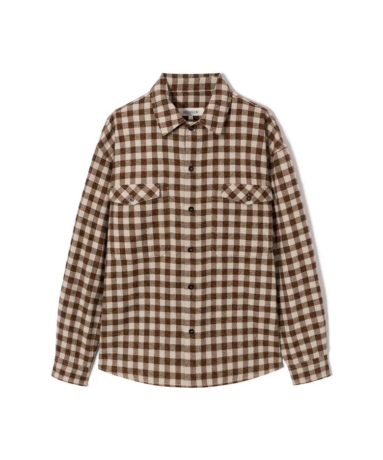 GINGHAM CHECK FLANNEL 유틸리티 오버 셔츠 BROWN GINGHAM