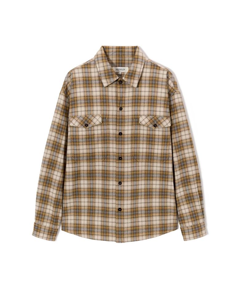 BROWN PLAID FLANNEL 유틸리티 오버 셔츠