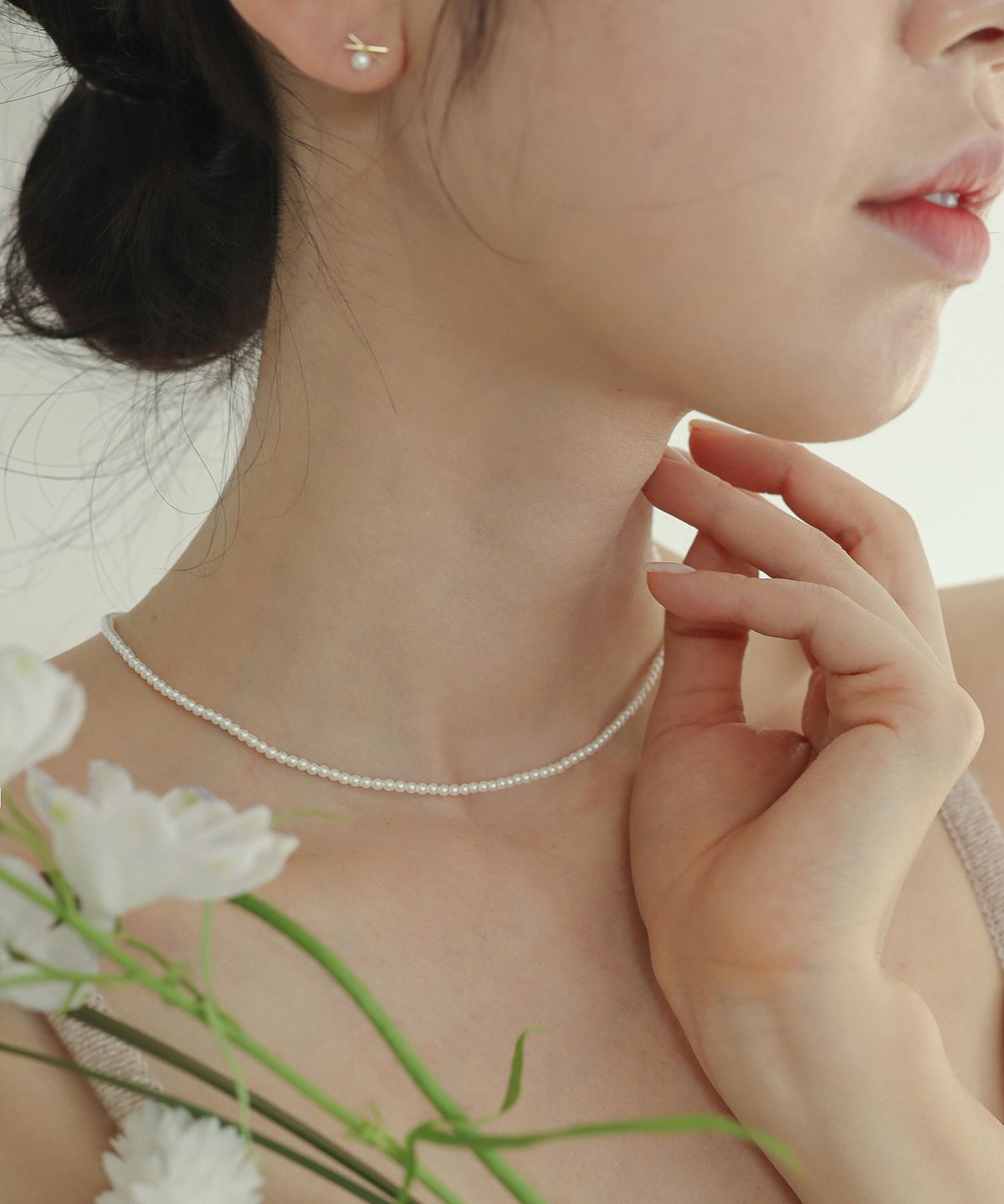 모던라이크(MODERN LIKE) [ Silver ] 화이트 핵진주 목걸이 2mm