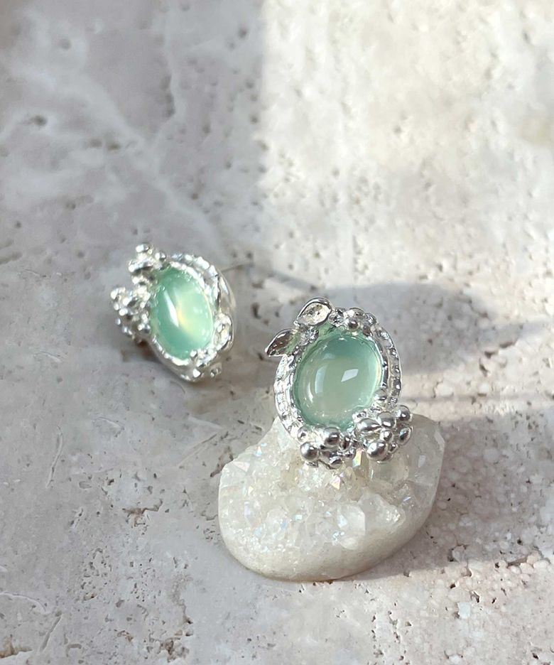PALETTE GREEN AGATE SILVER EARRING