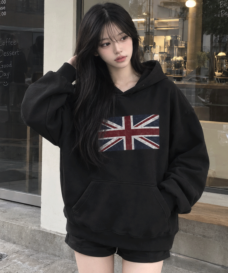 빈티지 유니온잭 그래픽 후드티셔츠