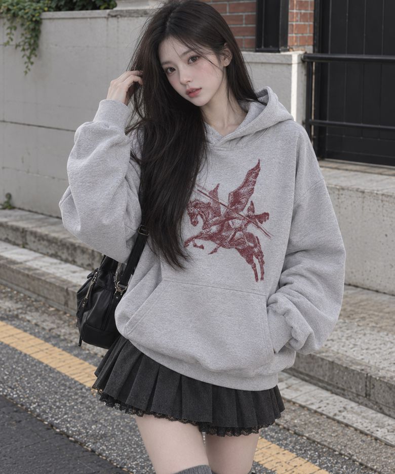 크리스탈 윙 후드티셔츠
