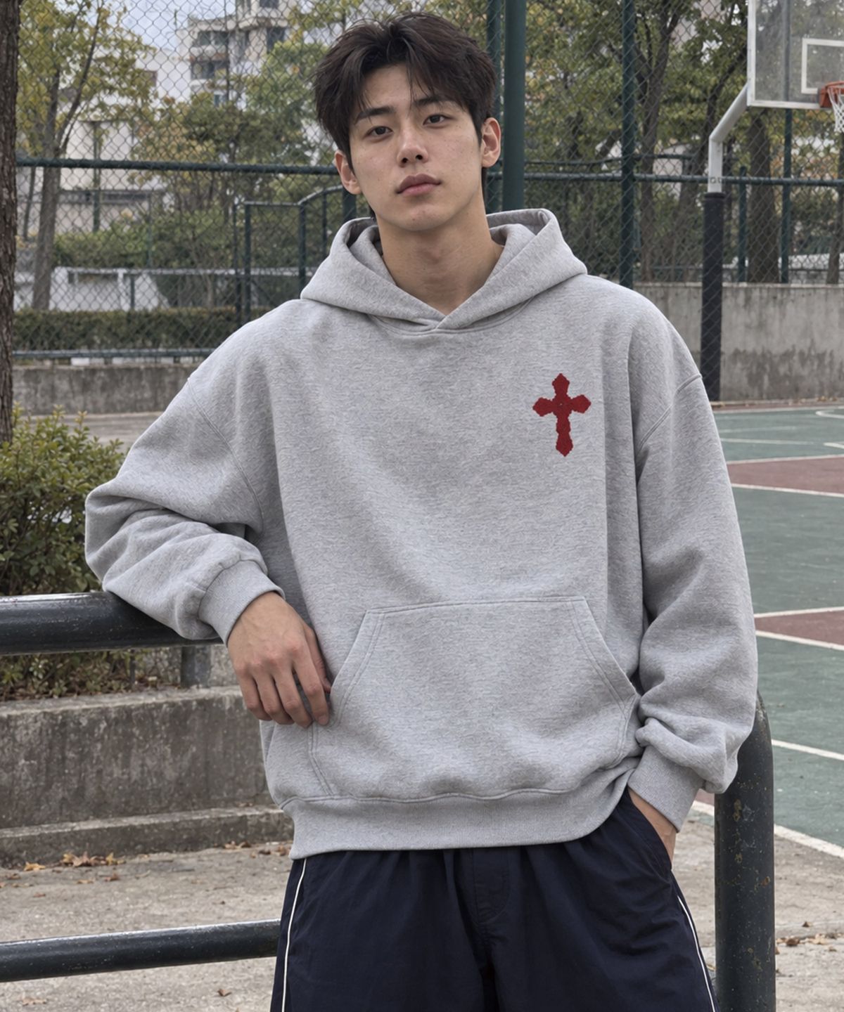 아르벤클럽(ARVEN CLUB) 바로크 엠보 크로스 후드티셔츠