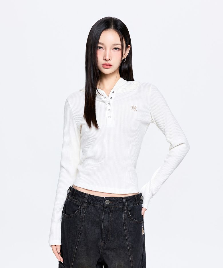 여성 베이직 스포티브 골지 헨리넥 후드티 NY (Cream)