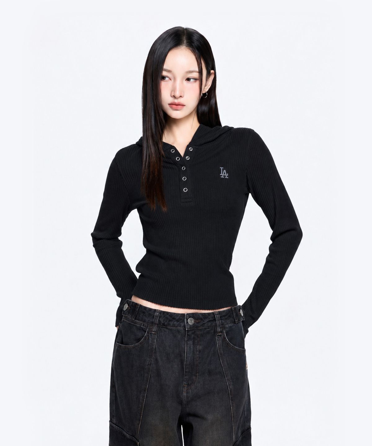 엠엘비(MLB) 여성 베이직 스포티브 골지 헨리넥 후드티 LA (Black)