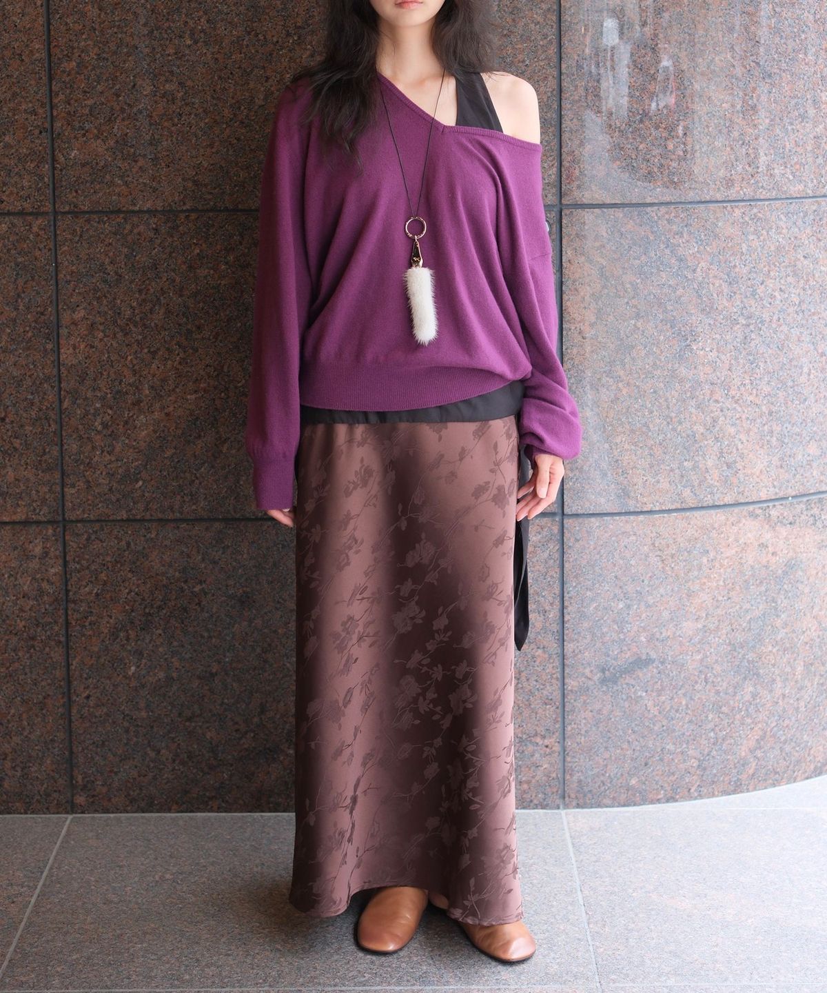 올유니(ALLUNEE) Classic Jacquard Skirt_Mocha