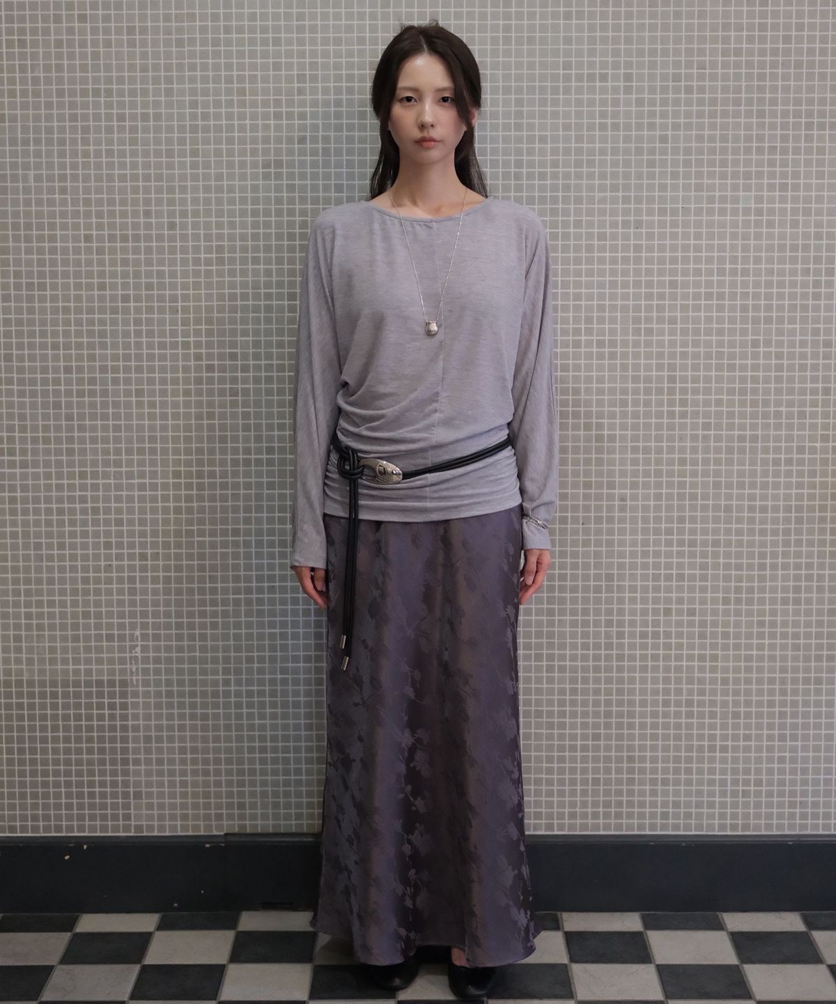 올유니(ALLUNEE) Classic Jacquard Skirt_Charcoal