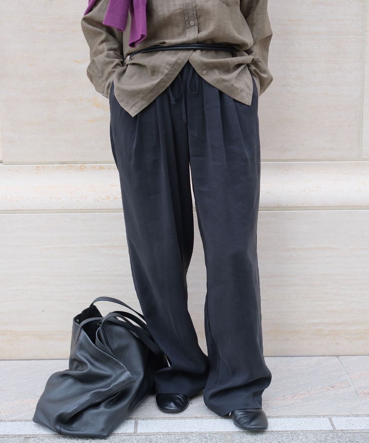 올유니(ALLUNEE) Soft Cupro Pants_Soft Black
