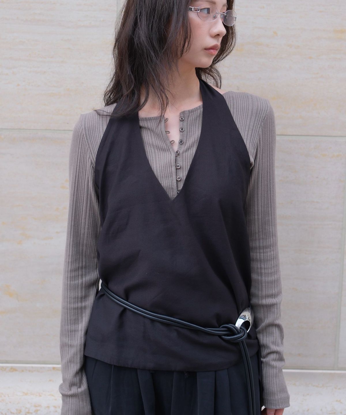 올유니(ALLUNEE) Button Rib Cardigan_Deep Khaki