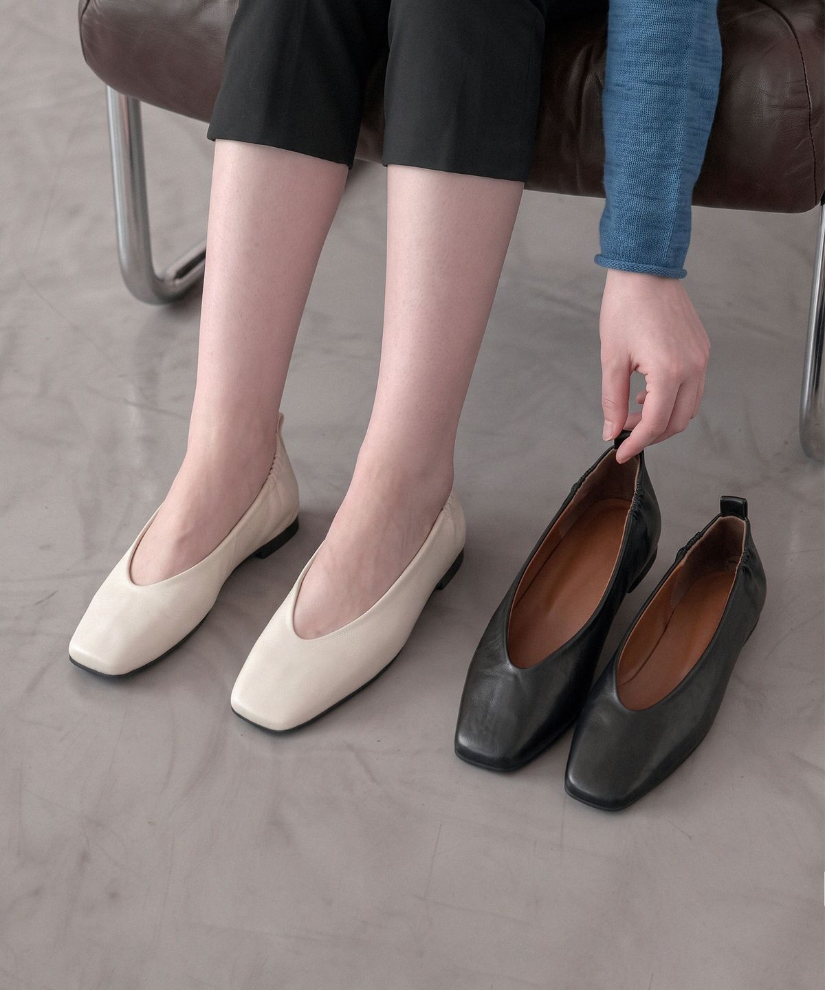 프리플라(FRI FLA) ljh7146 Ruched Square Toe Flats - 2 Colors