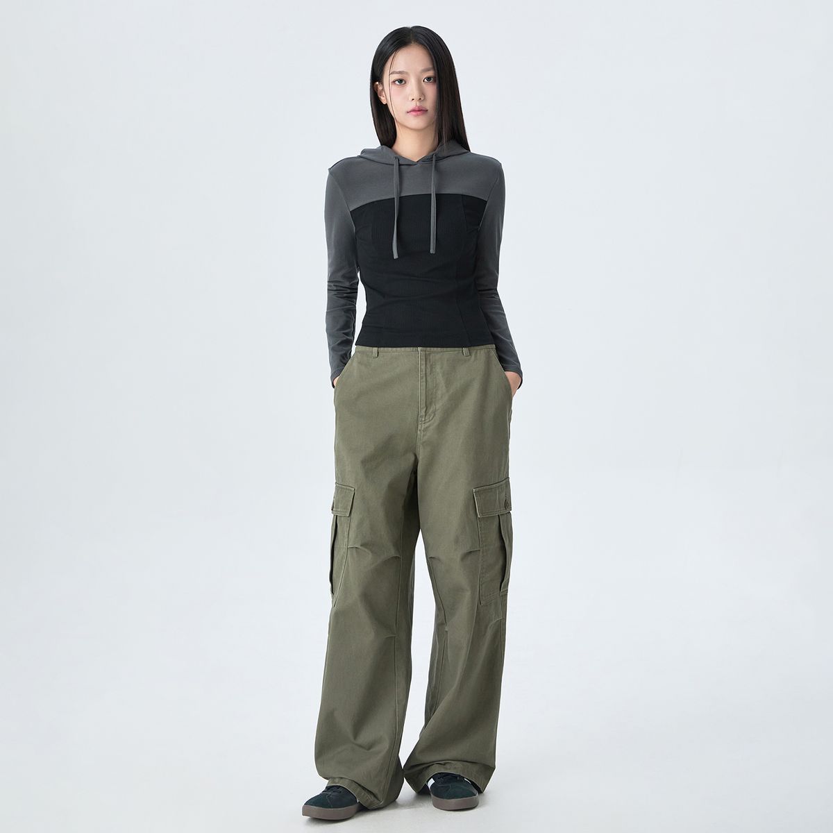 미쏘(MIXXO) 배색 후드 티셔츠_MIWLWG966A