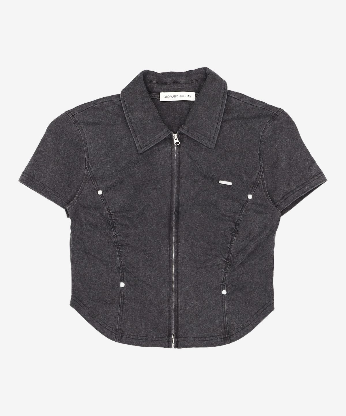 오디너리 홀리데이(ORDINARY HOLIDAY) WASHING SHIRRING ZIP UP SHIRT [CHARCOAL] FREE