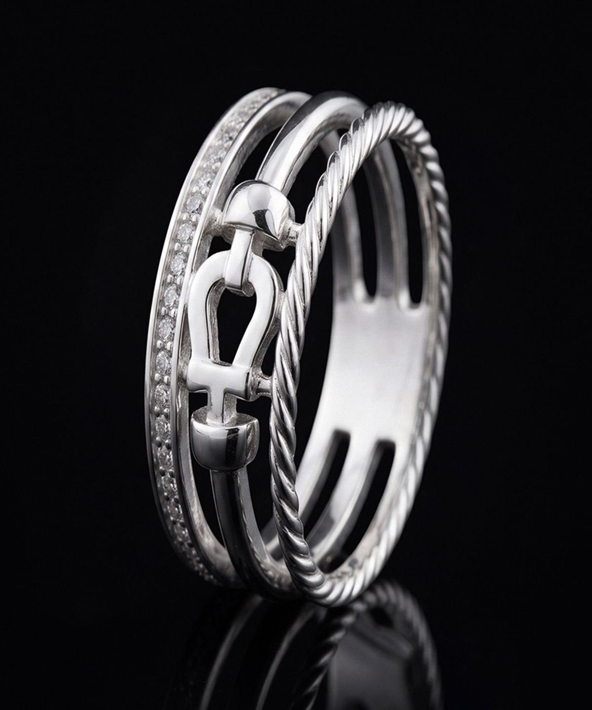 엘렌쥬얼리(HELENE JEWELRY) 실버 Silver 925 트리플 라인 말발굽 미스 링 은 반지