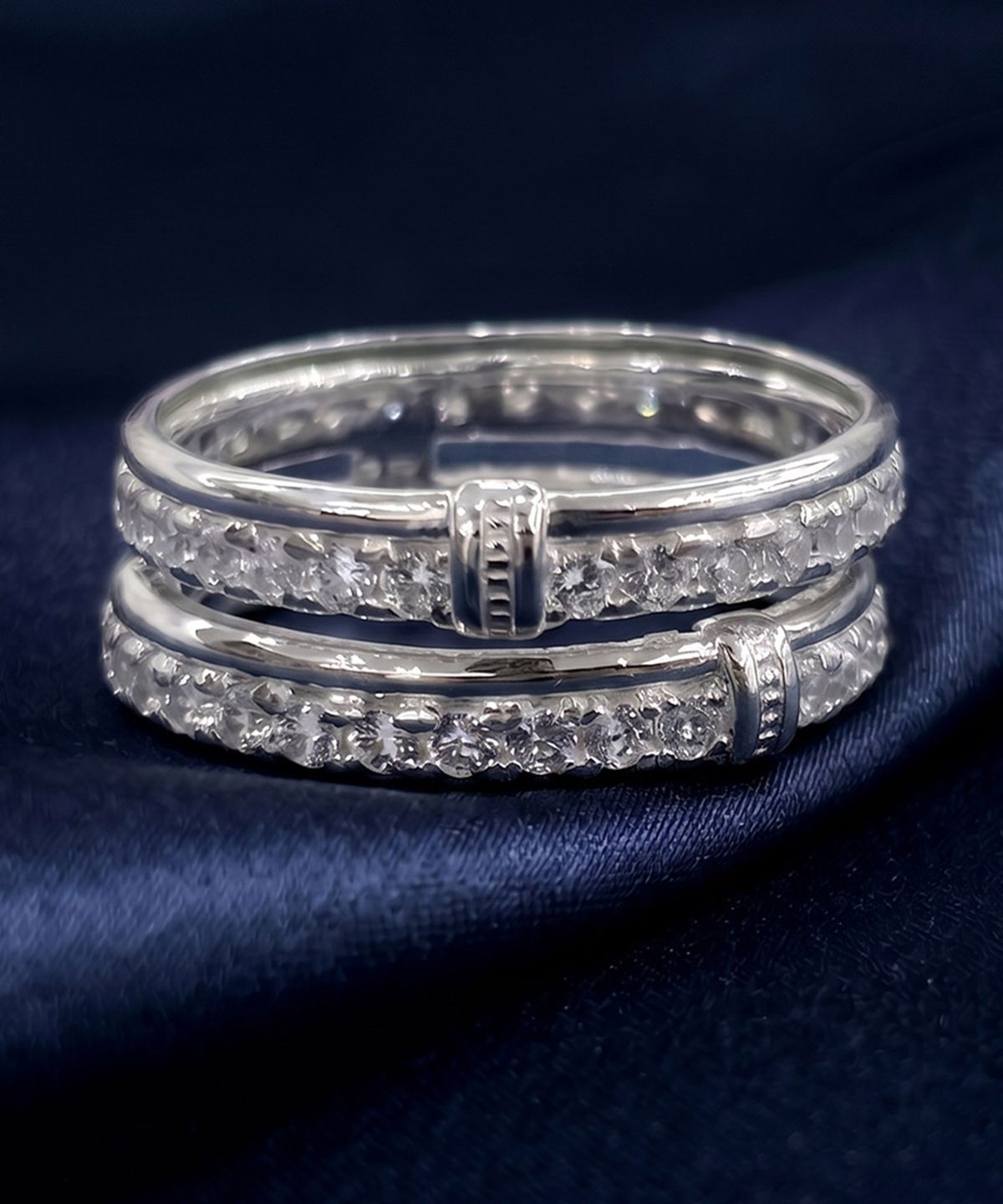 엘렌쥬얼리(HELENE JEWELRY) 실버 Silver 925 투 링 큐빅 라인 미스 링 은 반지