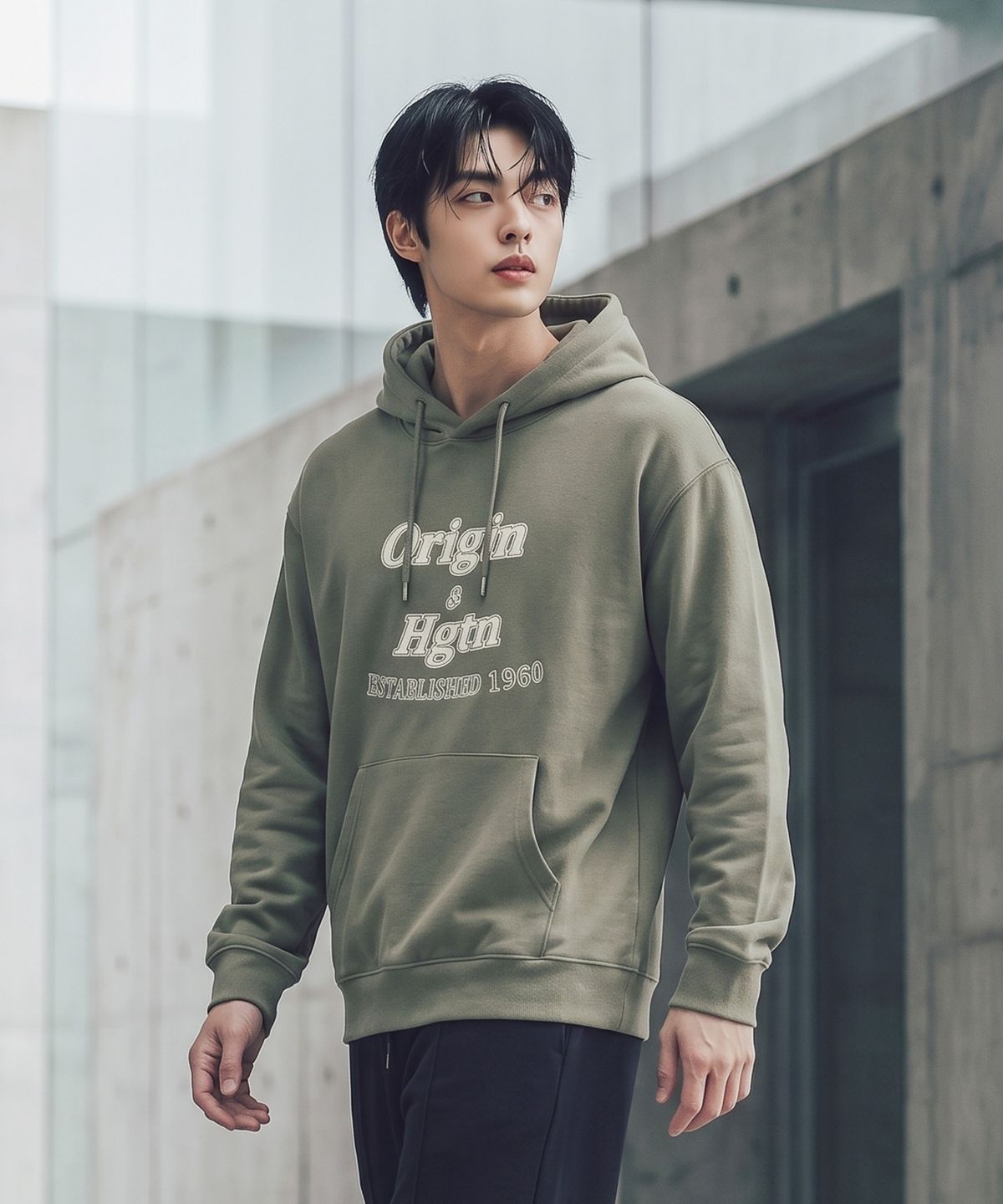 행텐(HANGTEN) 공용 더블페이스 아플리케 그래픽 후드티셔츠_394(10580-031-611-69)