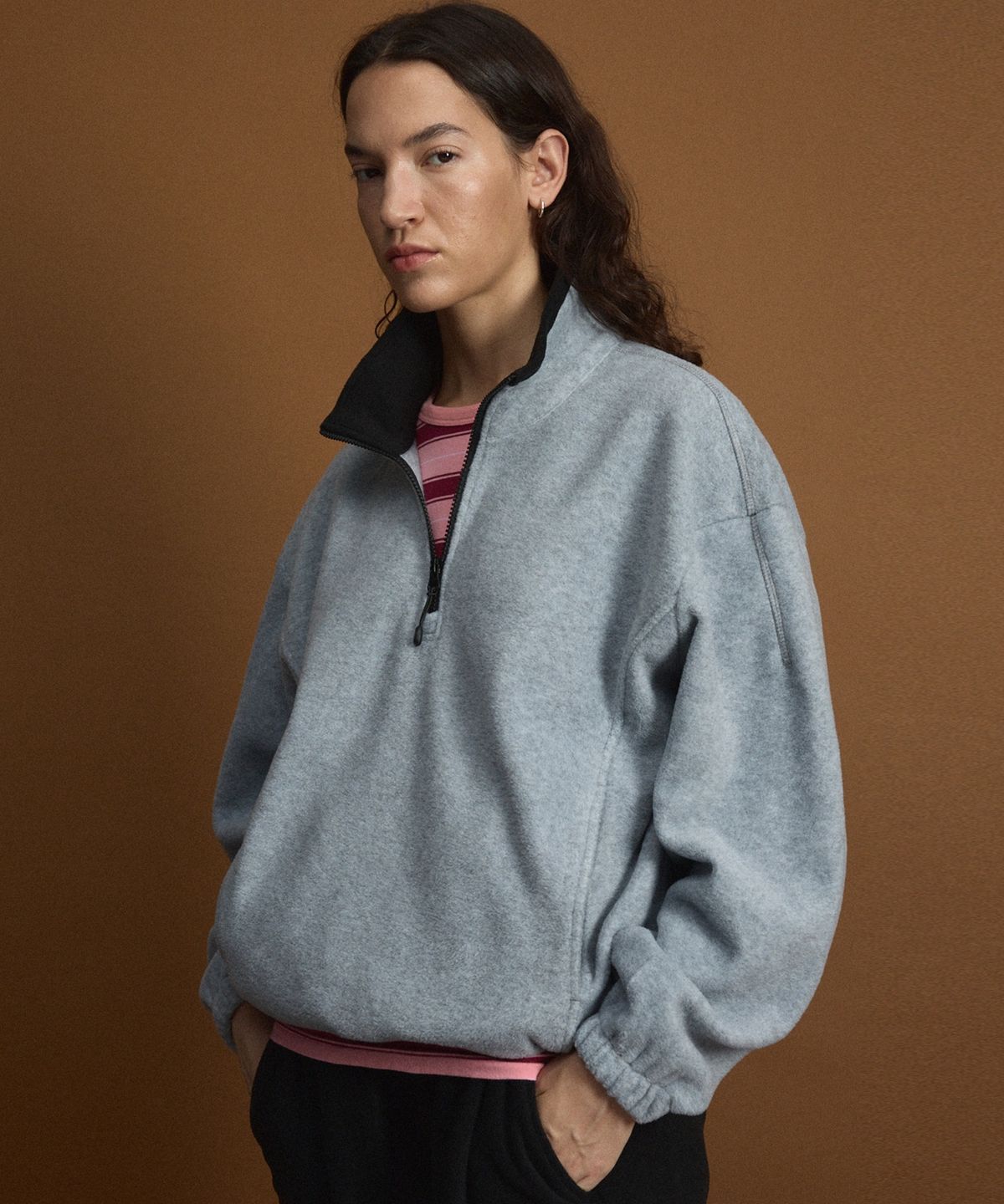 티엔지티 우먼(TNGT WOMAN) W Oversized Fleece Half Zip-Up (Light Grey) TNTS6F100G2
