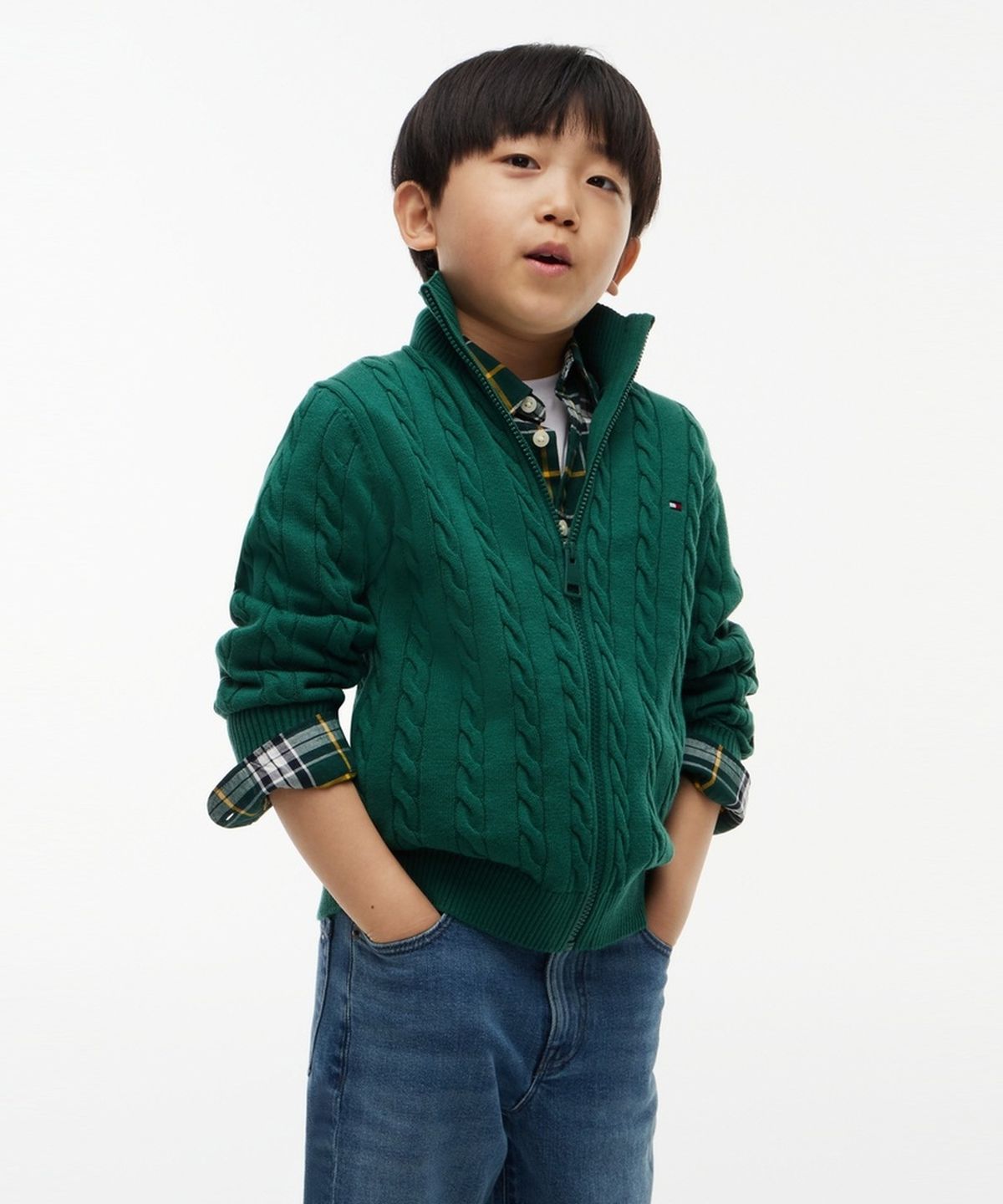 타미힐피거 키즈(TOMMY HILFIGER KIDS) 코튼 케이블 집업 가디건
