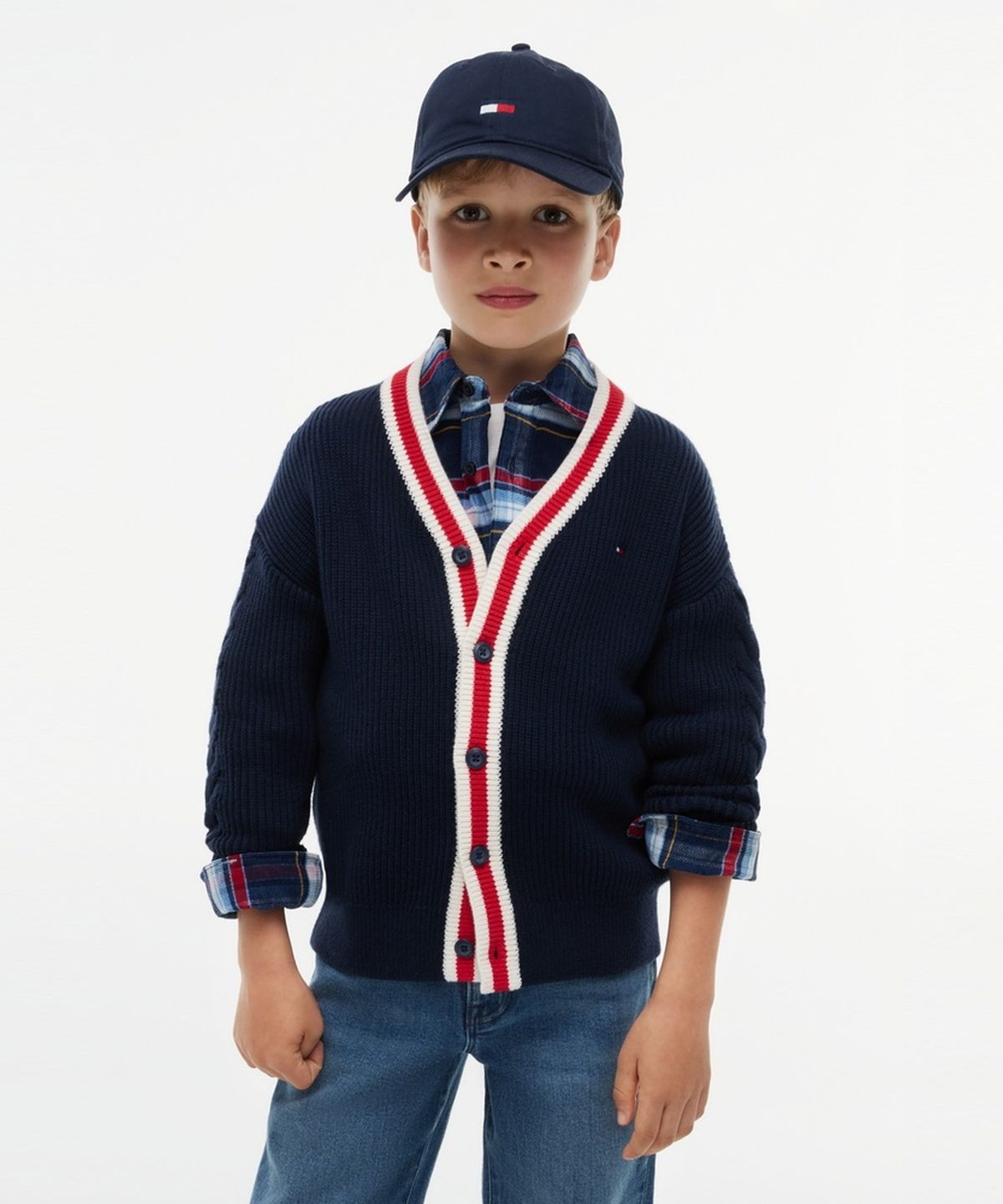 타미힐피거 키즈(TOMMY HILFIGER KIDS) 티핑 브이넥 케이블 가디건
