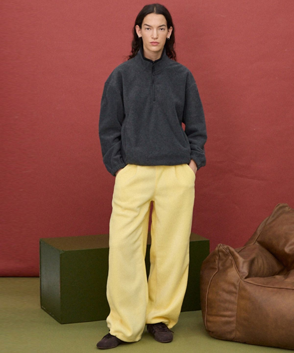 티엔지티 우먼(TNGT WOMAN) W Fleece Wide-Leg Pants (Butter Yellow) TNPA6F112Y2