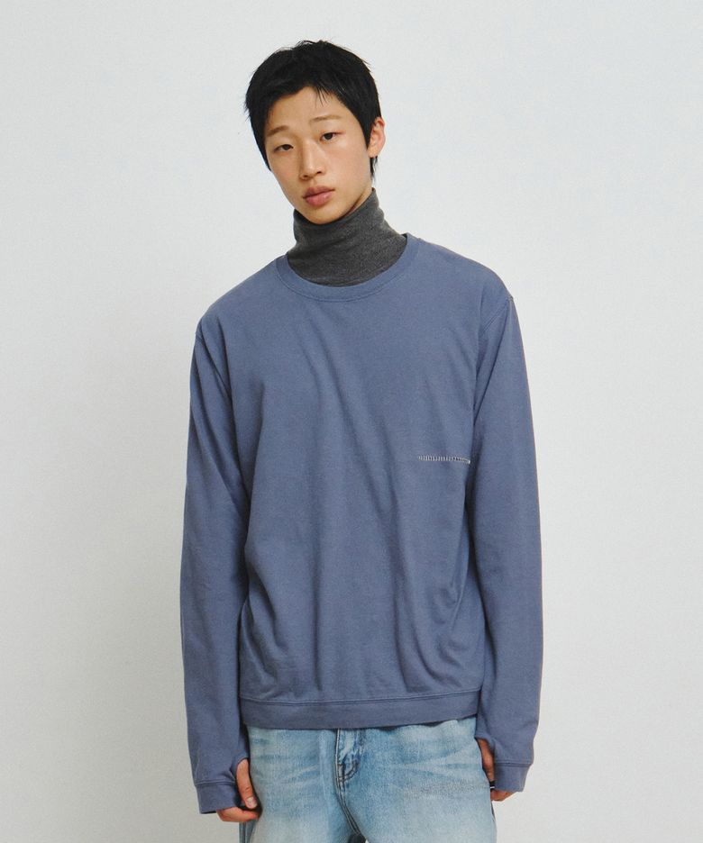Finger Hole Stitch Long Sleeve (Steel Blue)