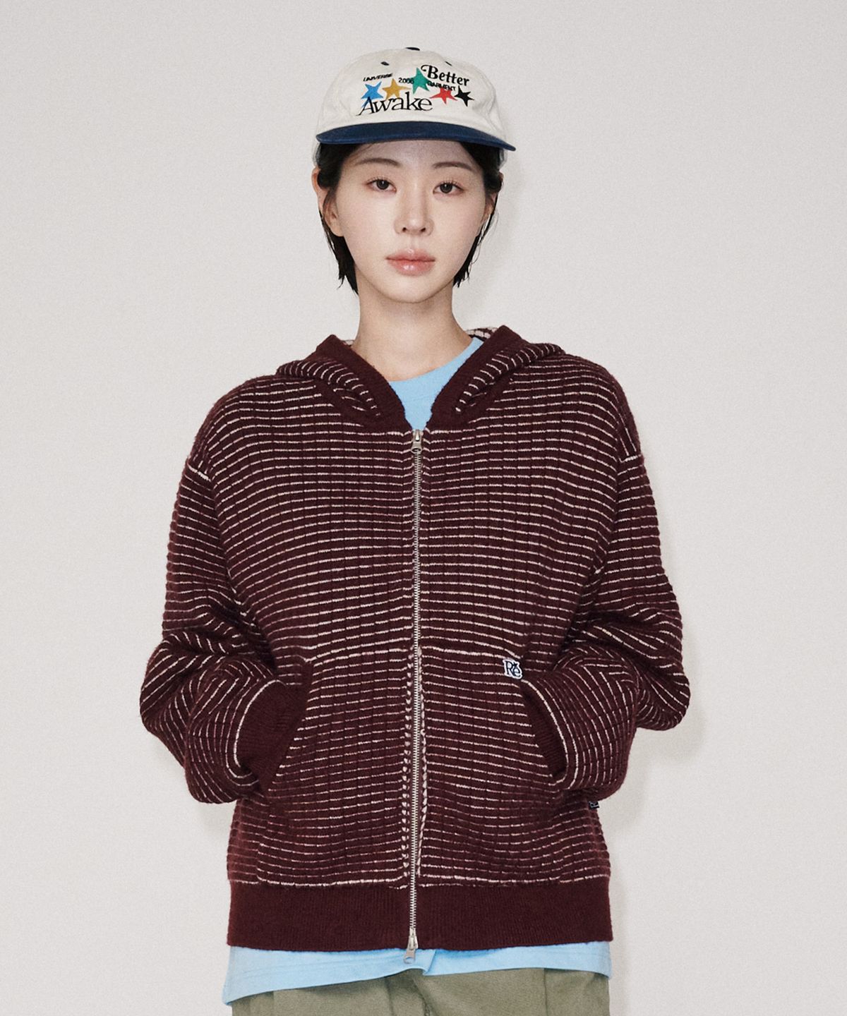 유니버스 가먼트(UNIVERSE GARMENT) 투웨이 후드 니트 집업_BURGUNDY