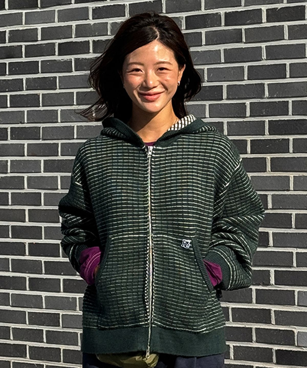 유니버스 가먼트(UNIVERSE GARMENT) 투웨이 후드 니트 집업_GREEN