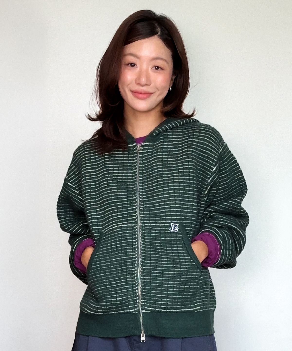 유니버스 가먼트(UNIVERSE GARMENT) 투웨이 후드 니트 집업_GREEN