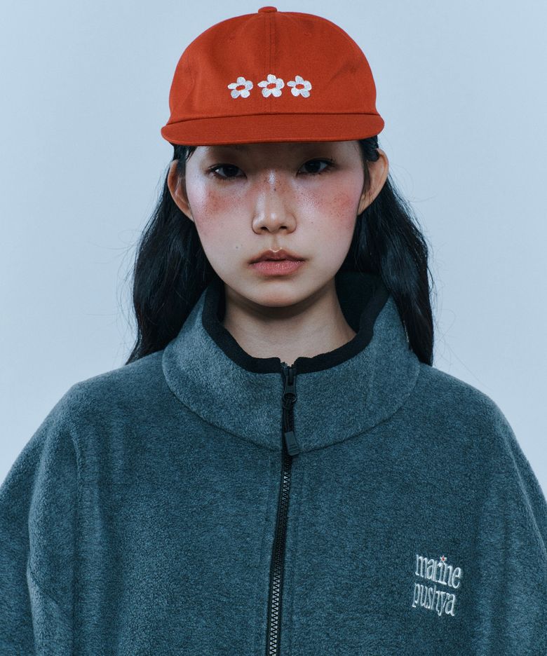 3-Flower Flat Visor Cap / Signature red