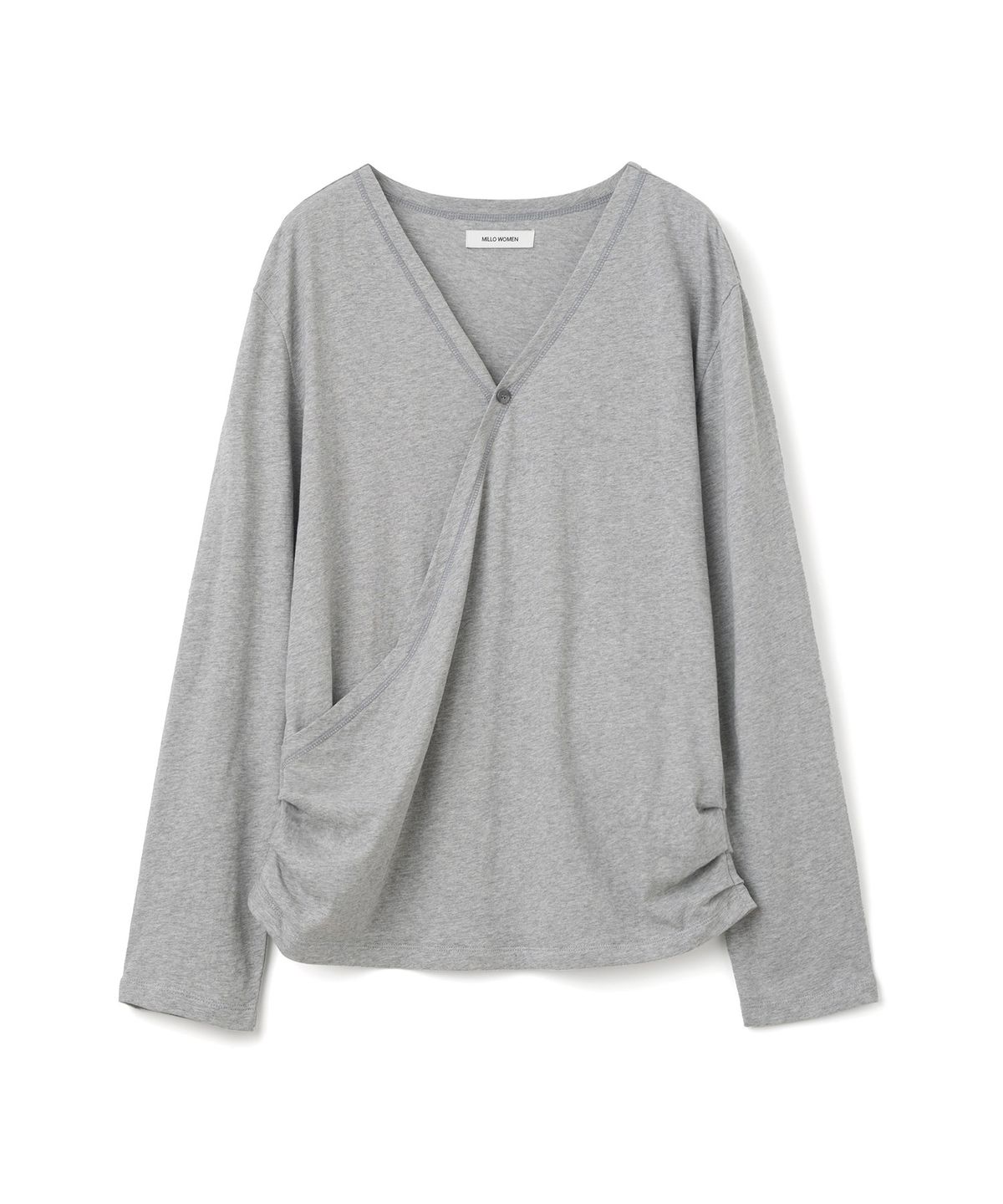 밀로 우먼(MILLO WOMEN) 버튼 랩 티셔츠 [멜란지 그레이]