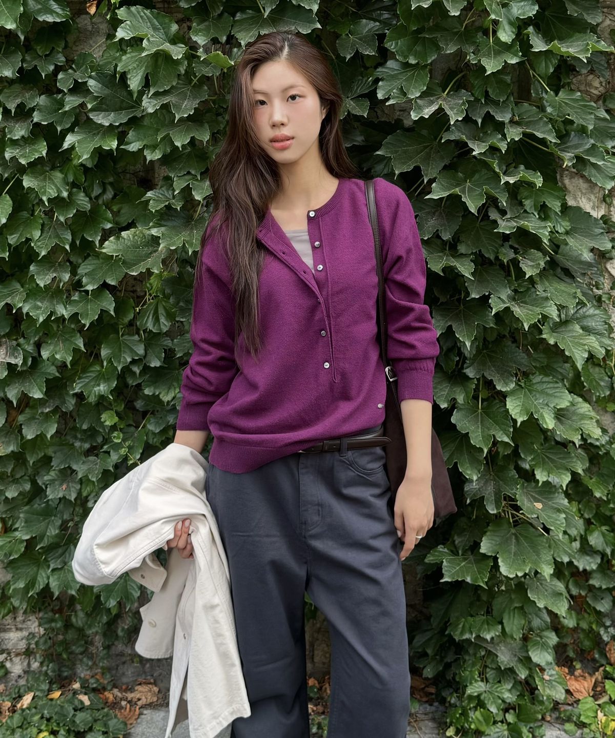 튜드먼트(TTUDEMENT) ESSENTIAL WOOL HENLEY NECK KNIT_GRAPE