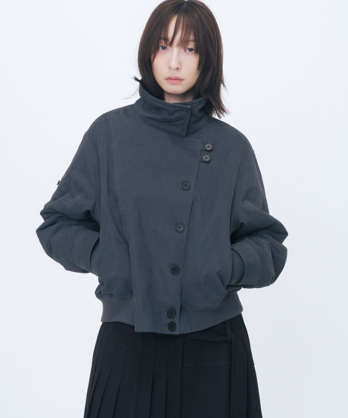 미세키서울(MISEKI SEOUL) Asymmetric bomber jacket CHARCOAL