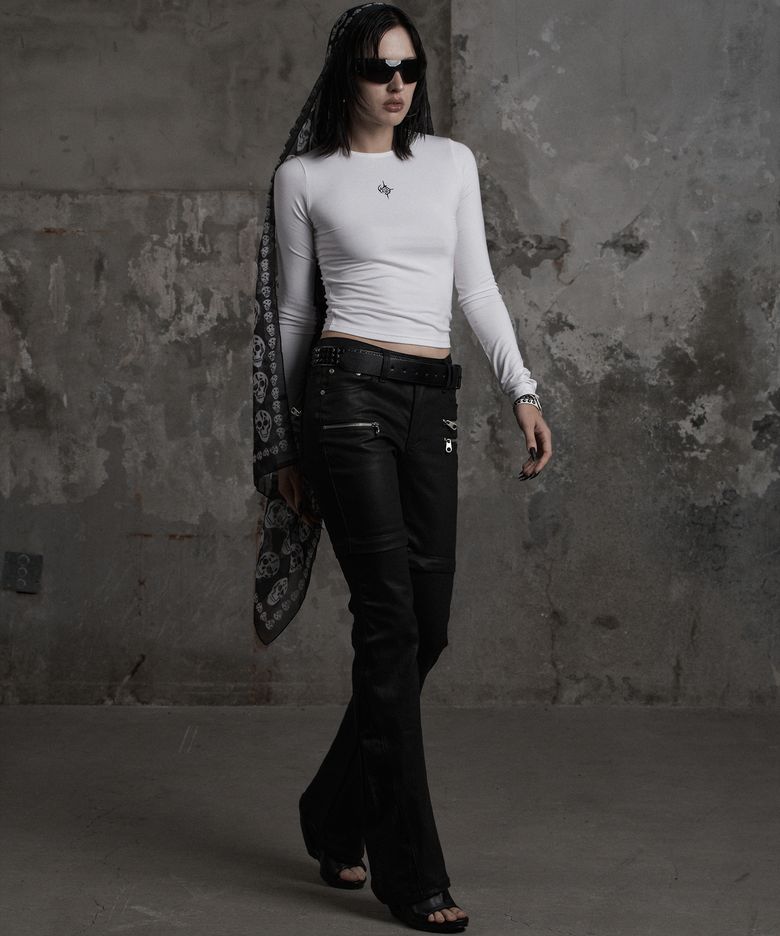 WAXED TWO-WAY BOOTCUT PANTS BLACK