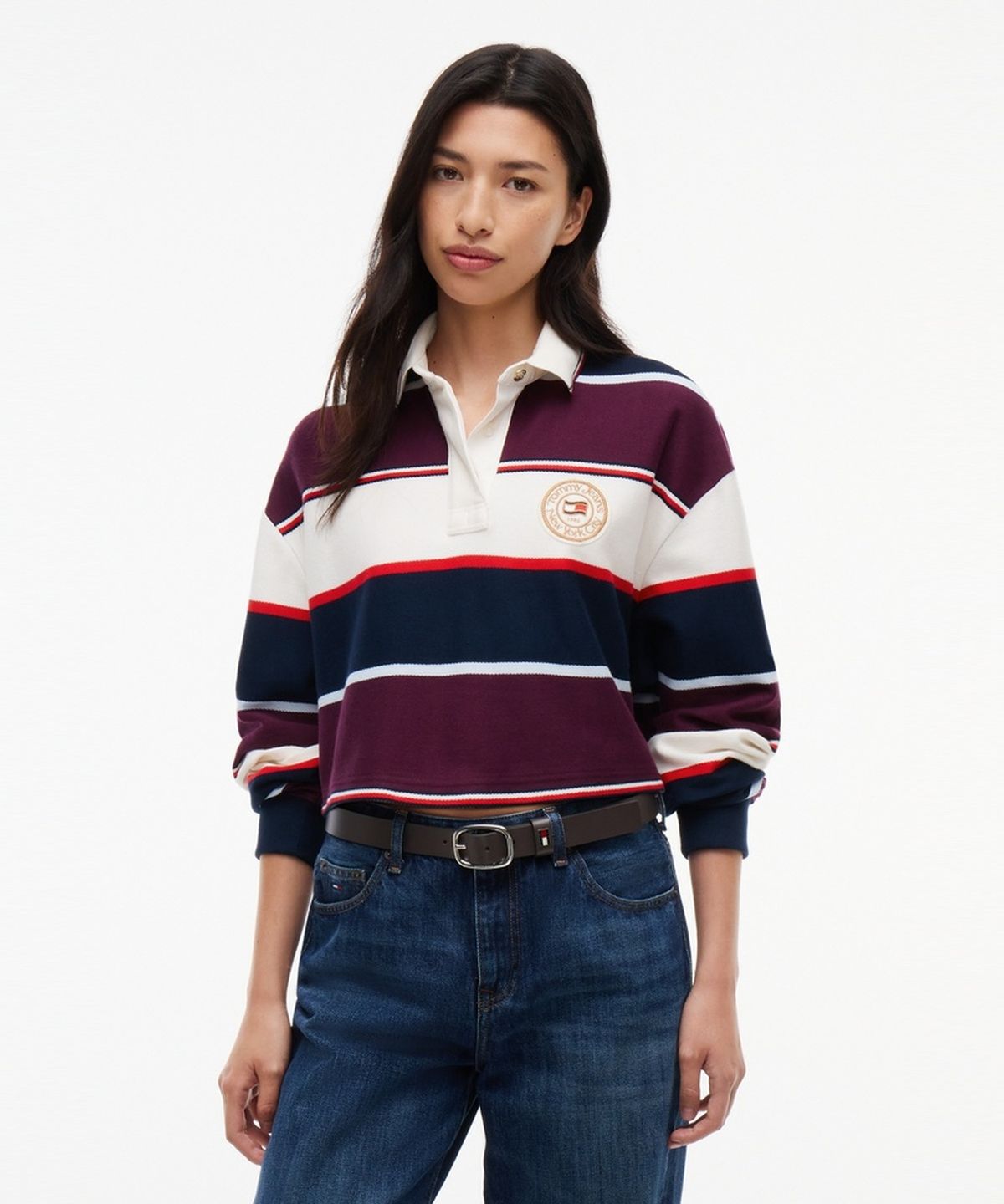 타미진스(TOMMY JEANS) 크롭 스트라이프 럭비 셔츠 (T32G7TKT22TWT1C1G)