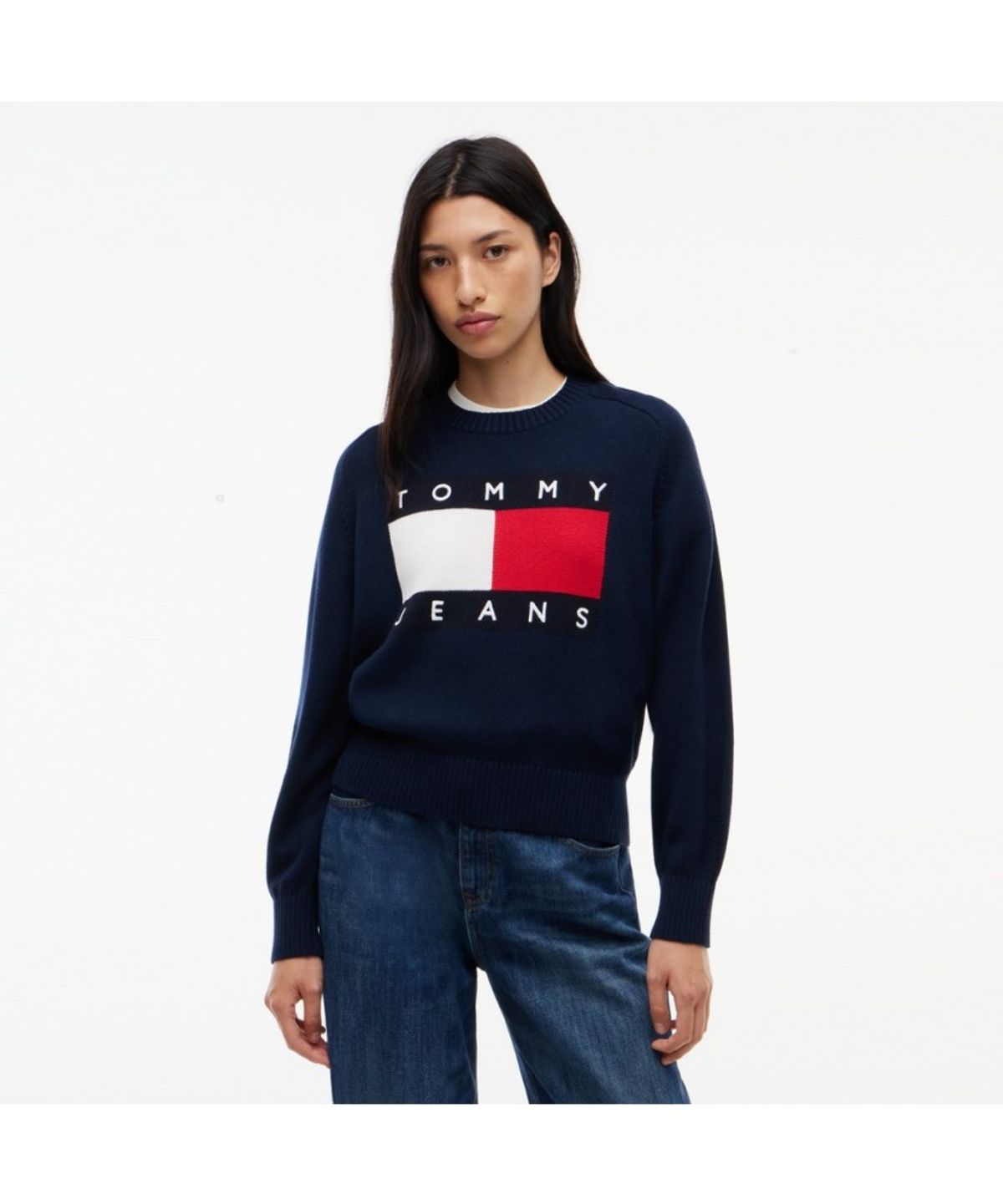 타미진스(TOMMY JEANS) 크루넥 플래그 스웨터 (T32G7KTO20TWT1C1G)