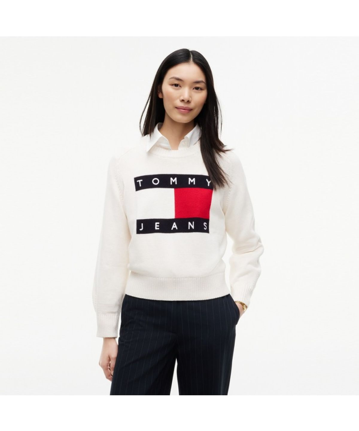 타미진스(TOMMY JEANS) 크루넥 플래그 스웨터 (T32G7KTO20TWT1YBH)