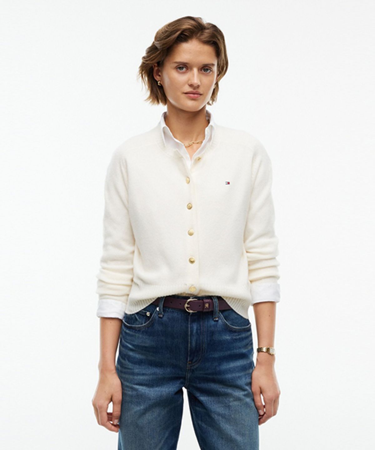 타미힐피거(TOMMY HILFIGER) 소프트 크루넥 슬림핏 가디건 (T22G7KCD060WT1Z00)
