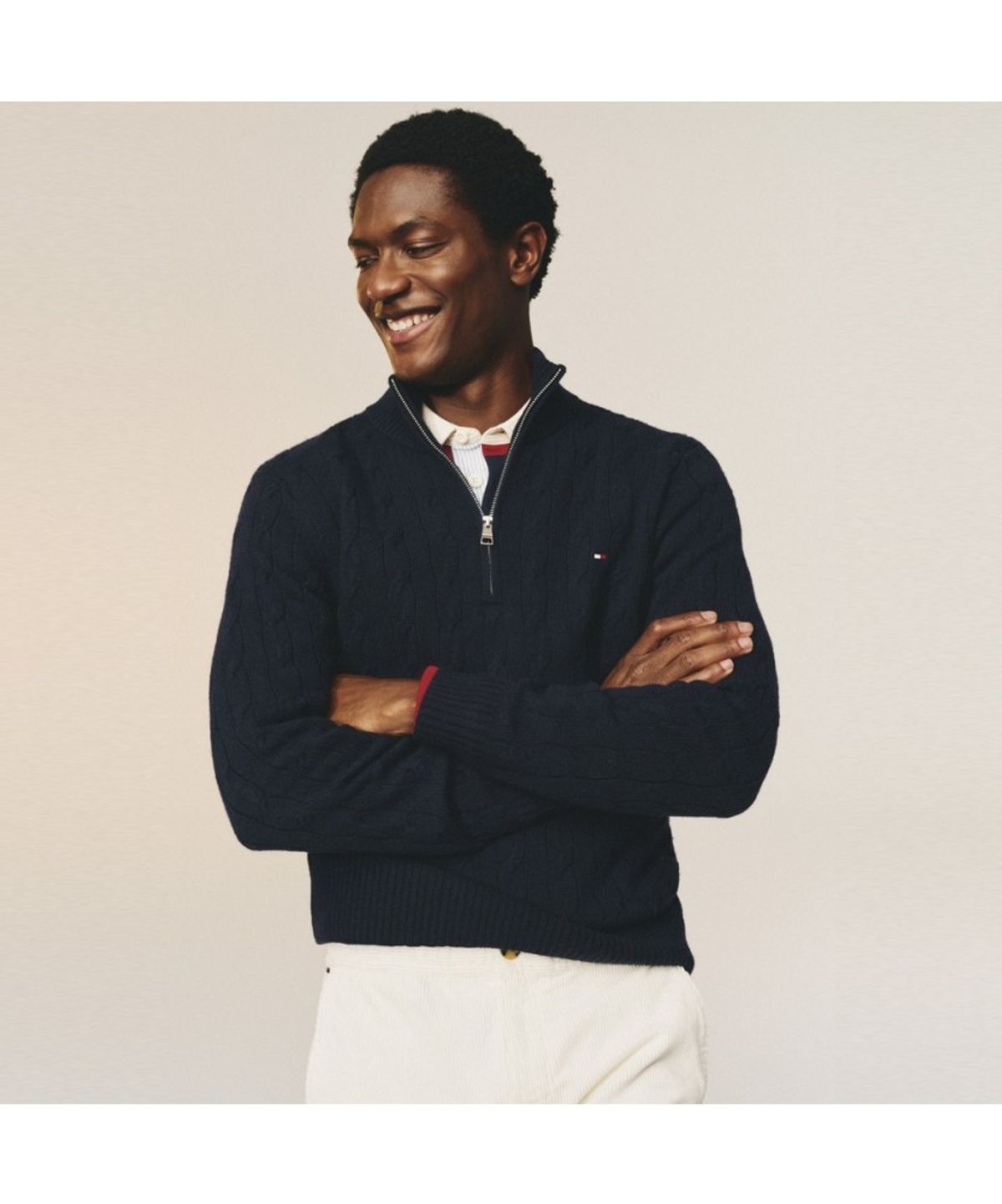 타미힐피거(TOMMY HILFIGER) 클래식 코튼 케이블 모크넥 하프 집업 (T12G7KPO130MT1DW5)