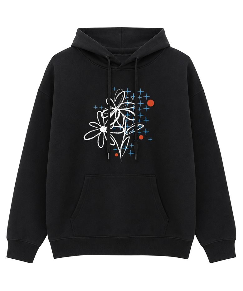 WILD SKETCH FLOWER HOODIE (Black)