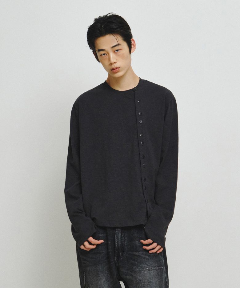 Offset Placket Long Sleeve (Dark Gray)