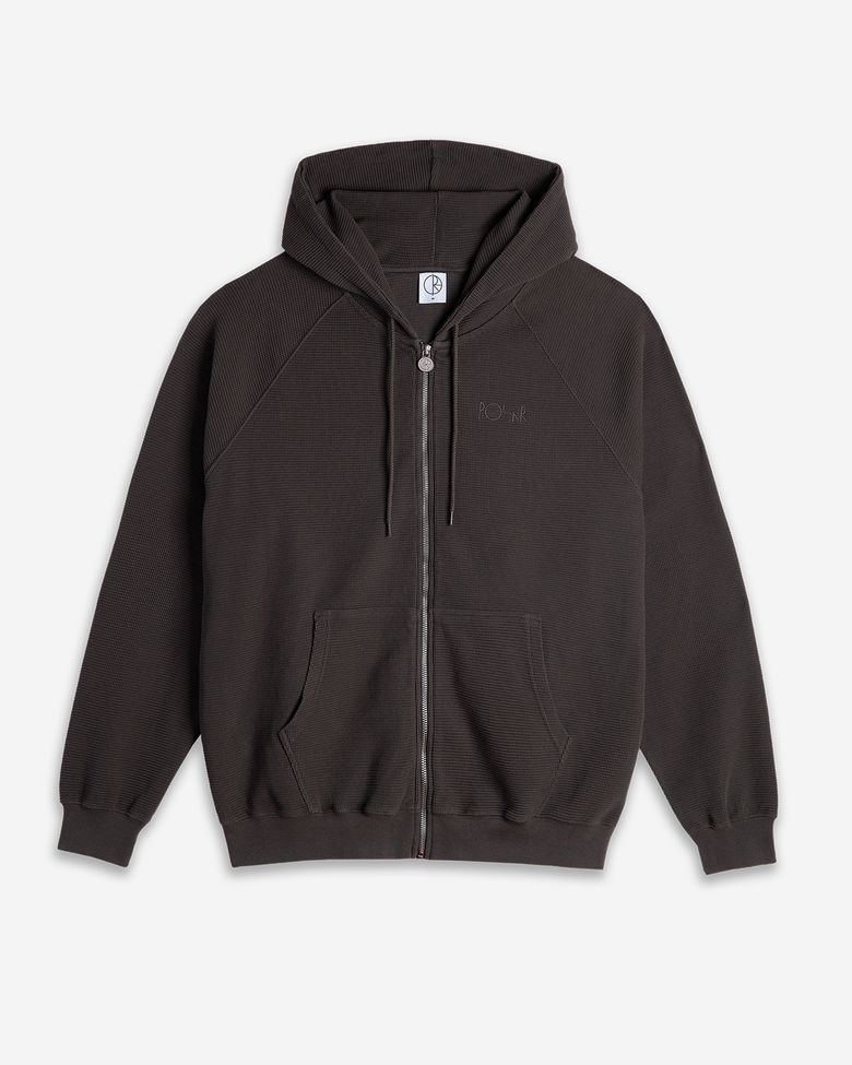 Waffle Zip Hoodie - Dirty Black
